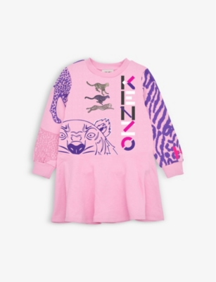 KENZO Tiger print logo cotton-jersey dress 6-12 years