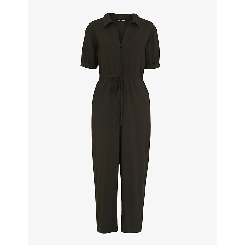 Whistles Jenny Relaxed Woven Jumpsuit In Khaki/olive
