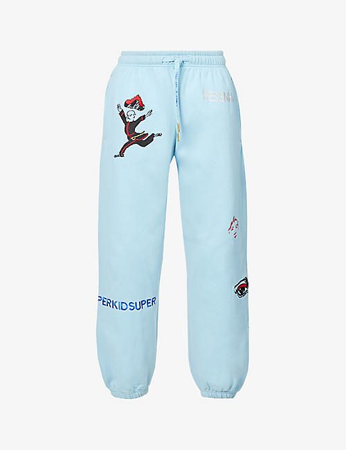 KIDSUPER: Super graphic-embroidered cotton-blend jogging bottoms