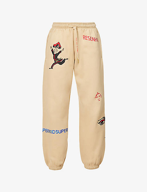 KIDSUPER: Super graphic-embroidered cotton-blend jogging bottoms
