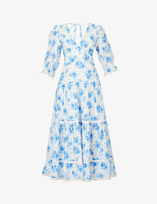 RIXO: Adelaide floral-print cotton-poplin midi dress