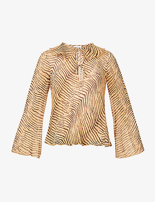 RIXO: Darwin graphic-print crepe blouse