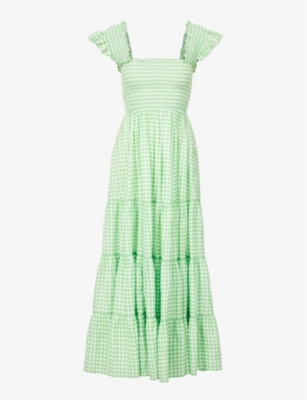 Shop Rixo London Kendall Gingham-print Cotton-poplin Midi Dress In Mint Gingham