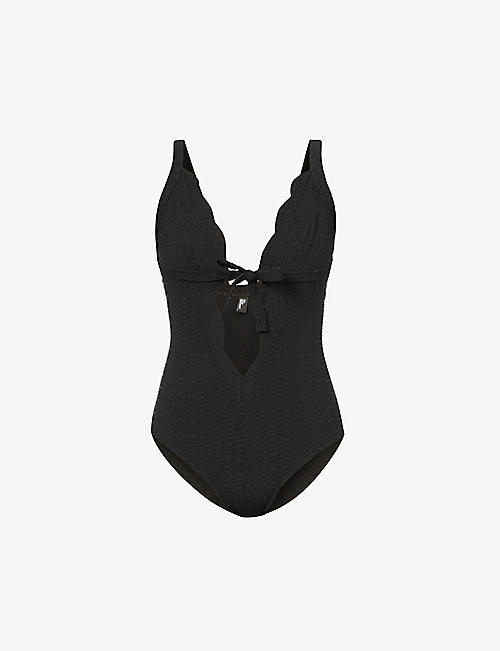 LISA MARIE FERNANDEZ: Scallop-trim bow-detail stretch-woven swimsuit