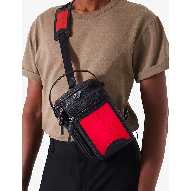 Shop Christian Louboutin Men's Loubi/black/black Loubideal Leather Shoulder Bag