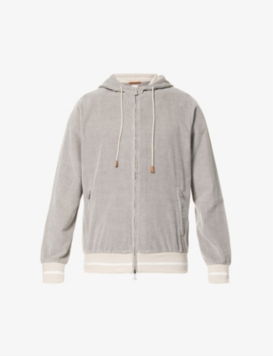 Striped-trim relaxed-fit cotton and cashmere-blend hoody