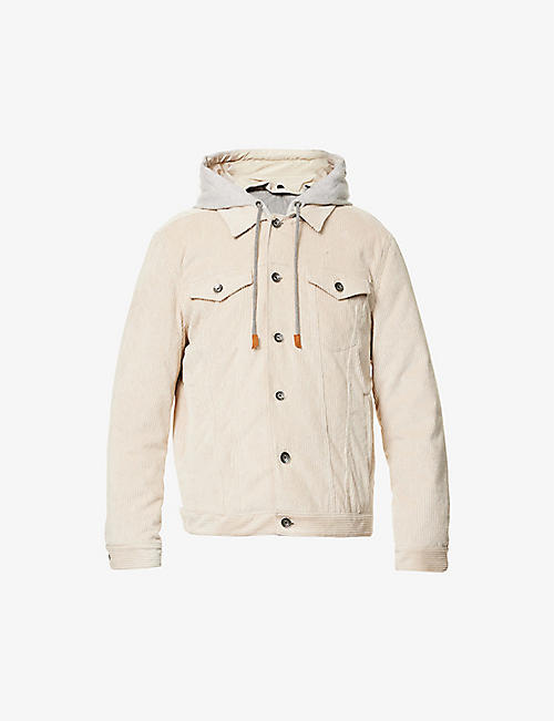 ELEVENTY: Contrast-hood padded stretch-woven-down jacket