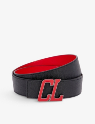 CL logo - Belt - Embossed calf leather and metal - Black