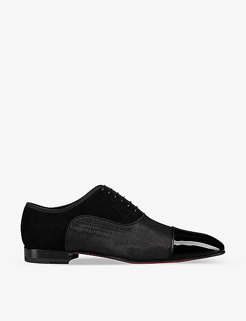 CHRISTIAN LOUBOUTIN: Greggo leather and fabric Oxford shoes