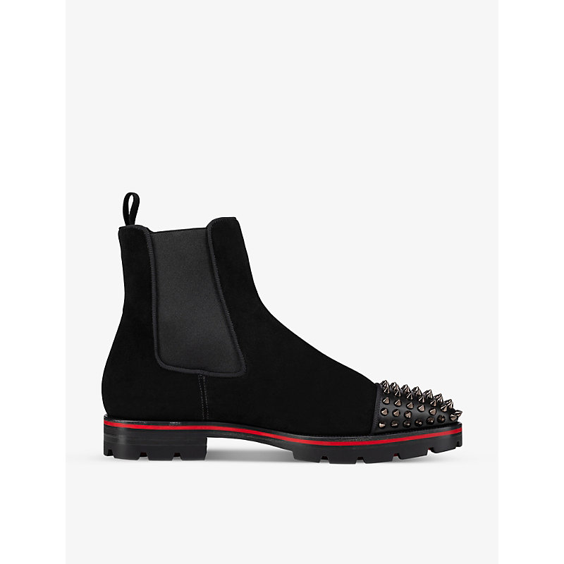 CHRISTIAN LOUBOUTIN CHRISTIAN LOUBOUTIN MEN'S BLACK MELON SPIKES SPIKE-EMBELLISHED LEATHER BOOTS,57264159