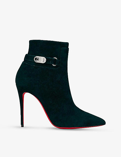 CHRISTIAN LOUBOUTIN: Lock So Kate 100 suede heeled ankle boots