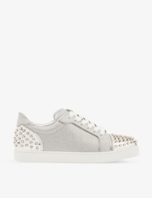 Christian Louboutin Viera Stud-embellished Glittered Sneakers In Silver