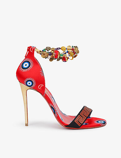 CHRISTIAN LOUBOUTIN: Konstantinella 100 silk and leather heeled sandals