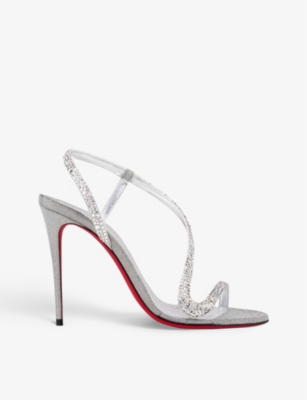 CHRISTIAN LOUBOUTIN CHRISTIAN LOUBOUTIN WOMEN'S SILVER/CRY ROSALIE STRASS 100 SUEDE HEELED SANDALS,57270945