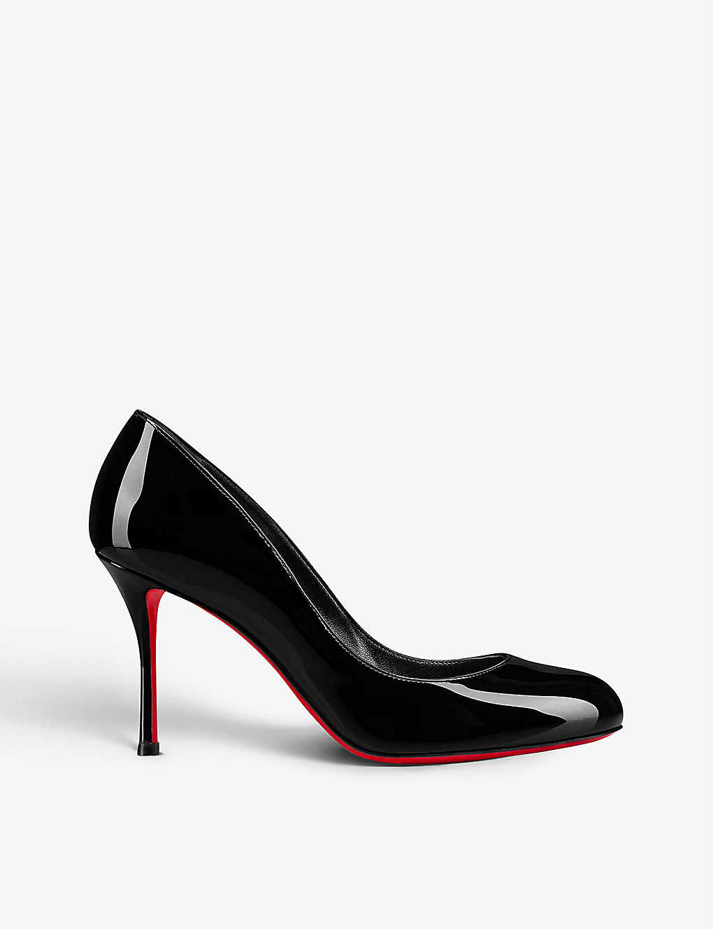 Christian Louboutin Dolly 85 Patent-leather Courts In Black/lin Black