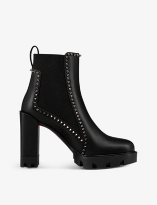 Christian Louboutin Big Lips Booty Black Leather Ankle Boots 39 UK