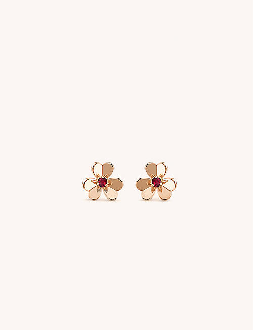 VAN CLEEF & ARPELS: Frivole mini 18ct rose-gold and 0.14ct round-cut ruby stud earrings