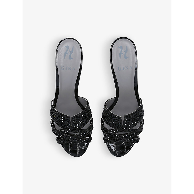 Shop Gina Women's Black Orsay Crystal-embellished Leather Sandals