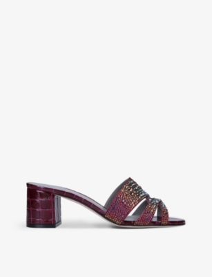GINA GINA WOMEN'S WINE COMB ORSAY CRYSTAL-EMBELLISHED LEATHER SANDALS,57282733