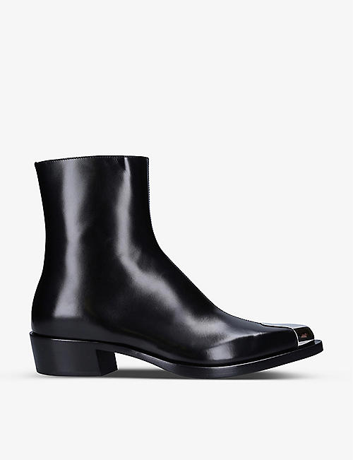 ALEXANDER MCQUEEN: Punk metal toe-cap leather ankle boots