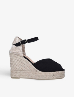 CASTANER: Bianca open-toe cotton-canvas wedge espadrilles