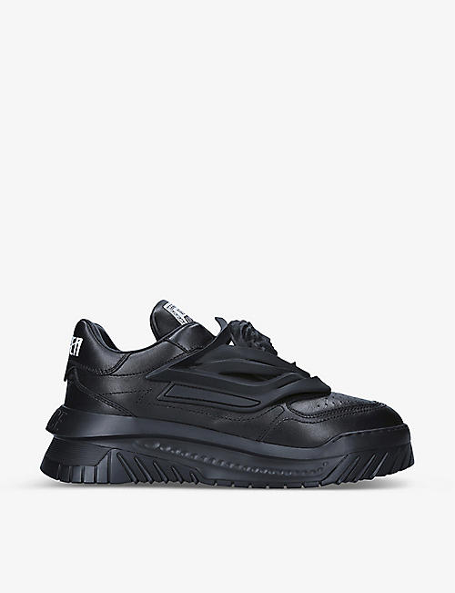 VERSACE: Odissea logo-embossed leather flatform low-top trainers