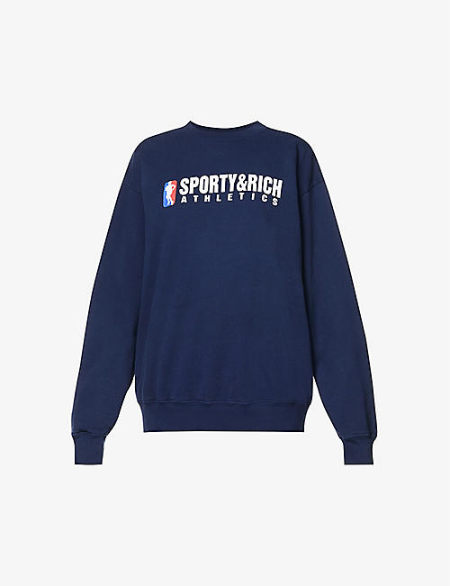 SPORTY & RICH: Team branded-print cotton-jersey sweatshirt
