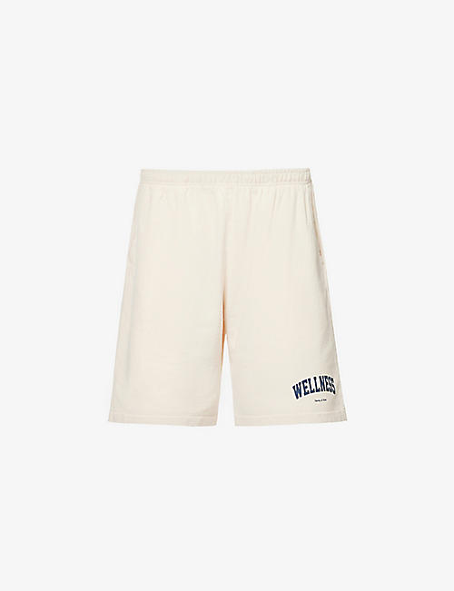 SPORTY & RICH: Wellness slogan-print cotton-jersey shorts