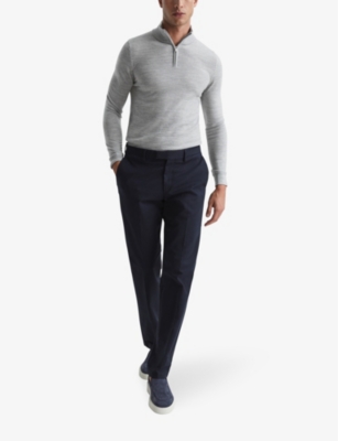 Shop Reiss Men's Soft Grey Mouli Blackhall Zipped Funnel-neck Merino-wool Jumper