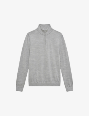 Shop Reiss Men's Soft Grey Mouli Blackhall Zipped Funnel-neck Merino-wool Jumper