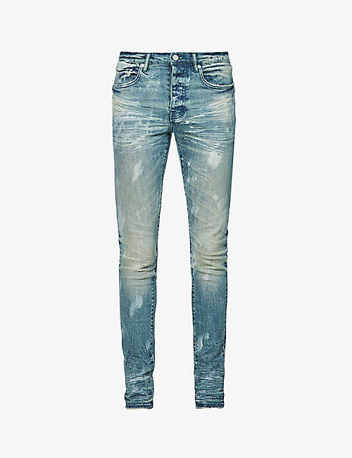 PURPLE DENIM: Hard Wax mid-rise slim-fit stretch-denim jeans