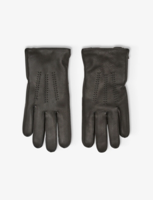 Reiss Mens Black Iowa Three-point Stitched Leather Gloves