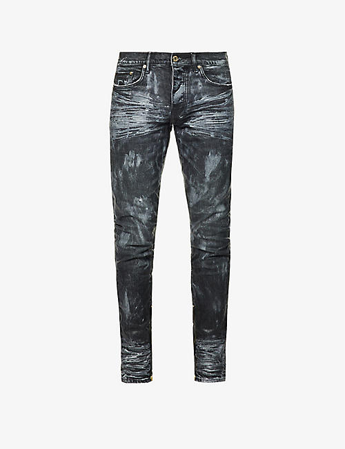 PURPLE DENIM: Wax-coated slim-fit low-rise stretch-denim jeans