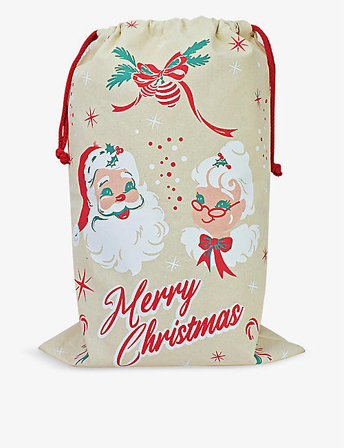 CHRISTMAS: Mr & Mrs Claus canvas Christmas sack