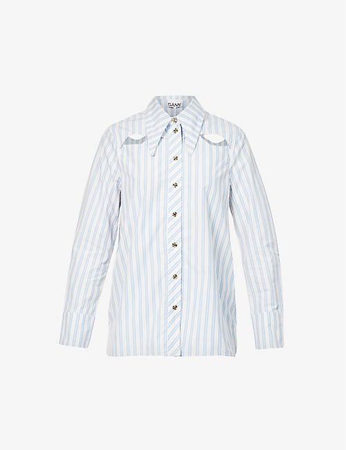 GANNI: Long-collar striped organic cotton shirt