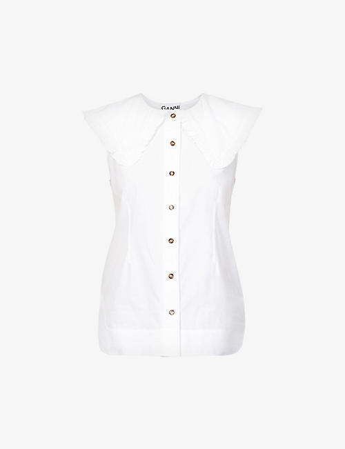 GANNI: Collar-overlay sleeveless organic cotton shirt
