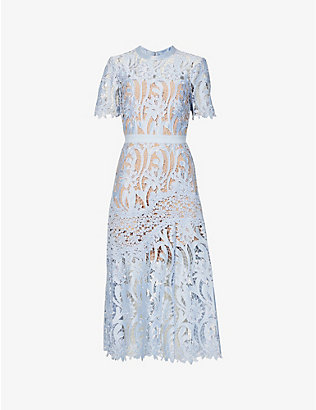 SELF-PORTRAIT: Praire floral-lace woven midi dress