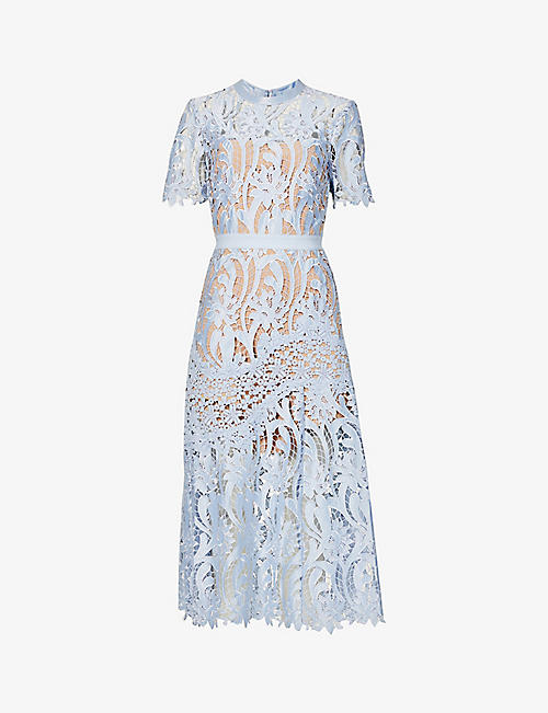 SELF-PORTRAIT: Praire floral-lace woven midi dress