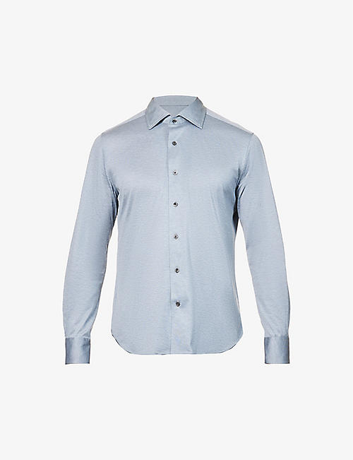 CORNELIANI: Regular-fit spread-collar cotton-jersey shirt