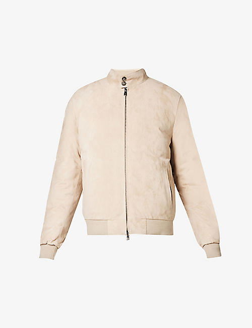 CORNELIANI: High-neck padded relaxed-fit suede jacket