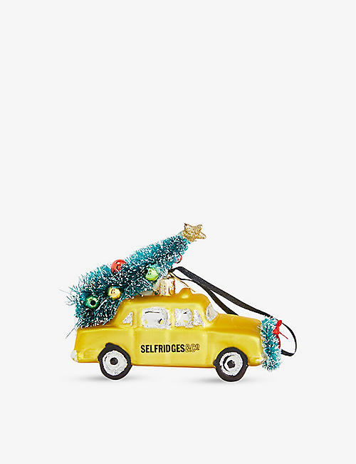 CHRISTMAS: Selfridges car, tree and wreath glass Christmas decoration 7cm