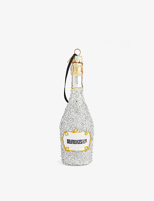 CHRISTMAS: Selfridges glitter champagne bottle glass Christmas decoration