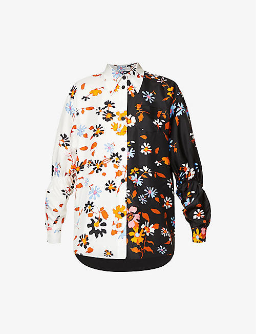BROGGER: Hedda floral-print contrast-panelled silk shirt