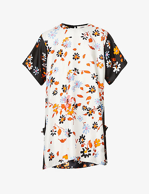 BROGGER: Lily floral-print contrast-panelled silk mini dress