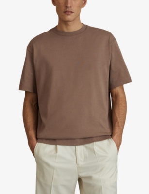 Shop Reiss Men's Deep Taupe Tate Crewneck Cotton T-shirt