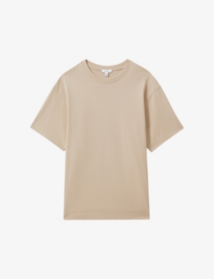 Reiss Mens Oatmeal Tate Crewneck Cotton T-shirt