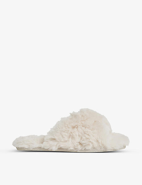 REISS: Aspen faux-fur cross-over slippers