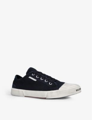 BALENCIAGA Paris distressed-cotton low-top trainers