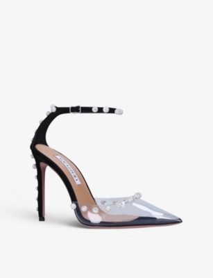 AQUAZZURA Secrets Plexi crystal-embellished leather and PVC heeled courts