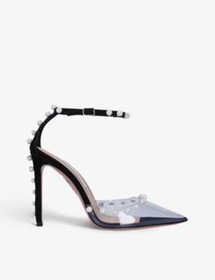 AQUAZZURA Secrets Plexi crystal-embellished leather and PVC heeled courts